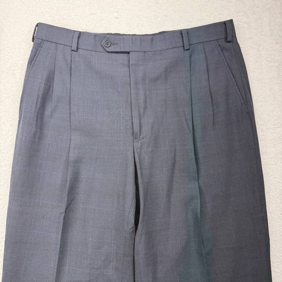 Brooks Brothers 346 Mens Wool Blend Stretch Dress Pants Pleated Gray Plaid 34x26 - Picture 2 of 8